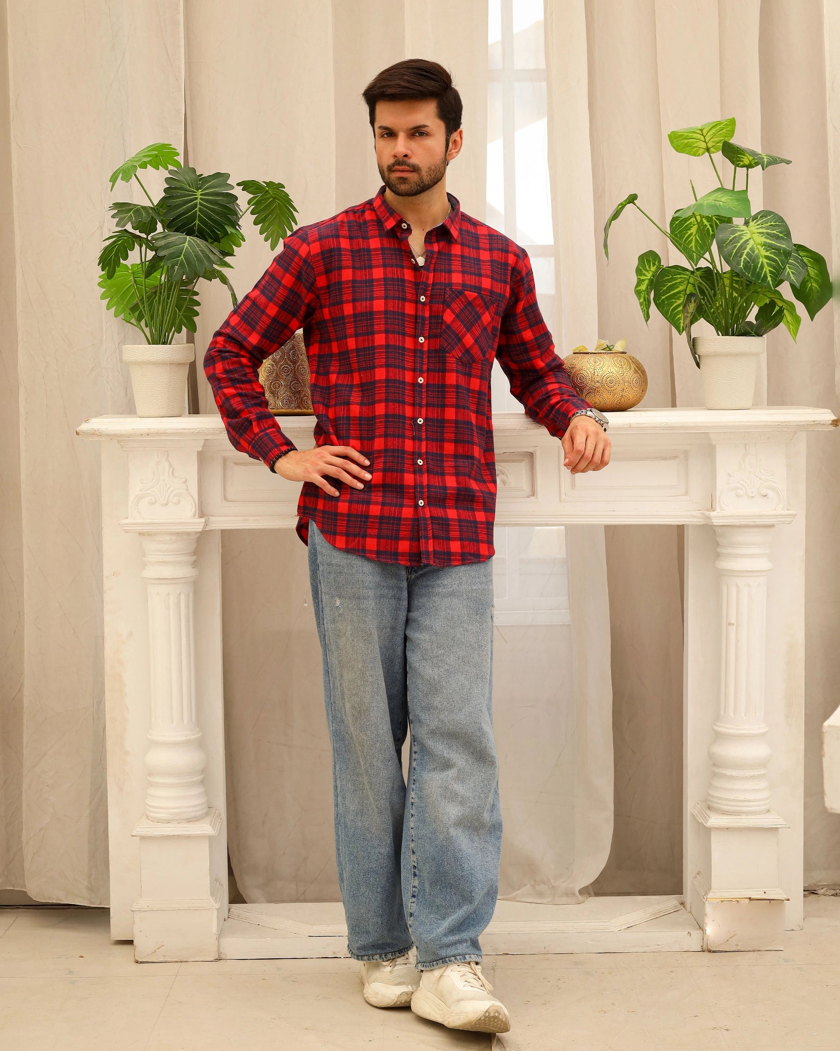 Men’s Red & Navy Blue Flannel Shirt