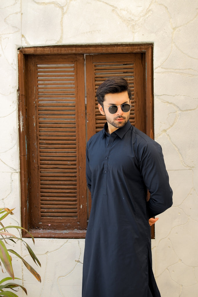 Men’s Navy Blue Cotton Shalwar Kameez