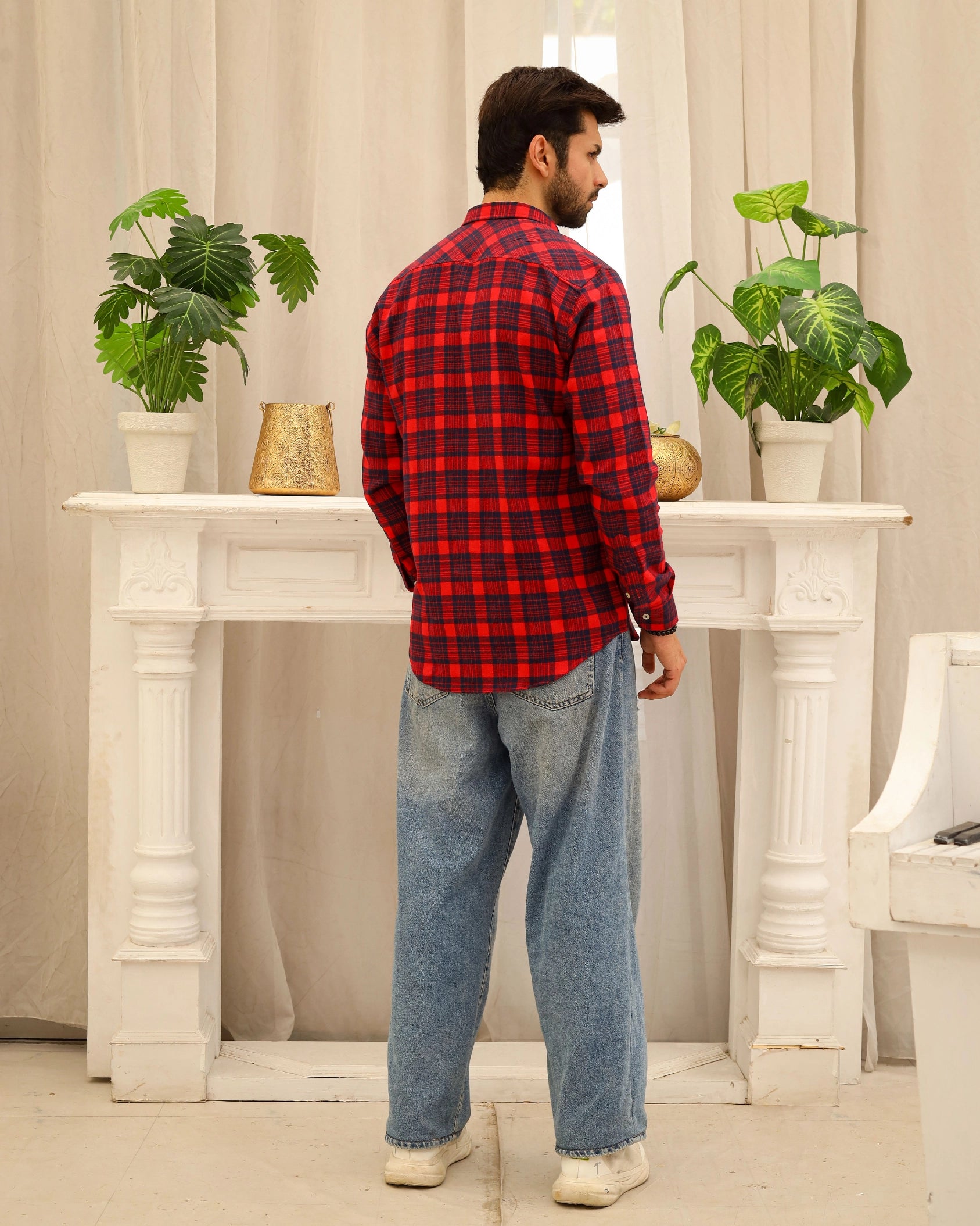 Men’s Red & Navy Blue Flannel Shirt