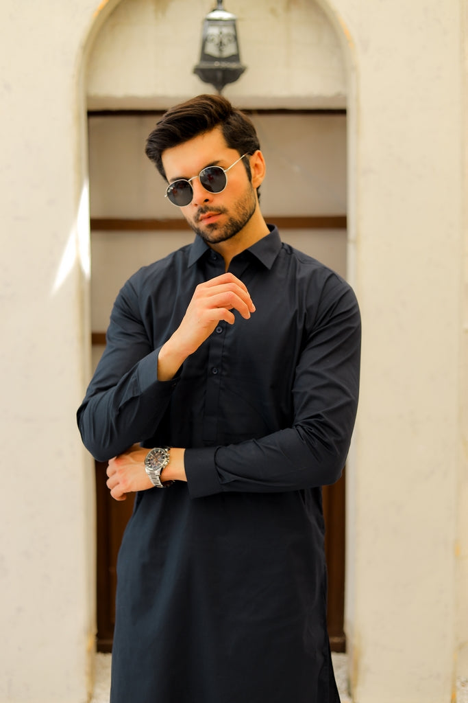 Men’s Navy Blue Cotton Shalwar Kameez
