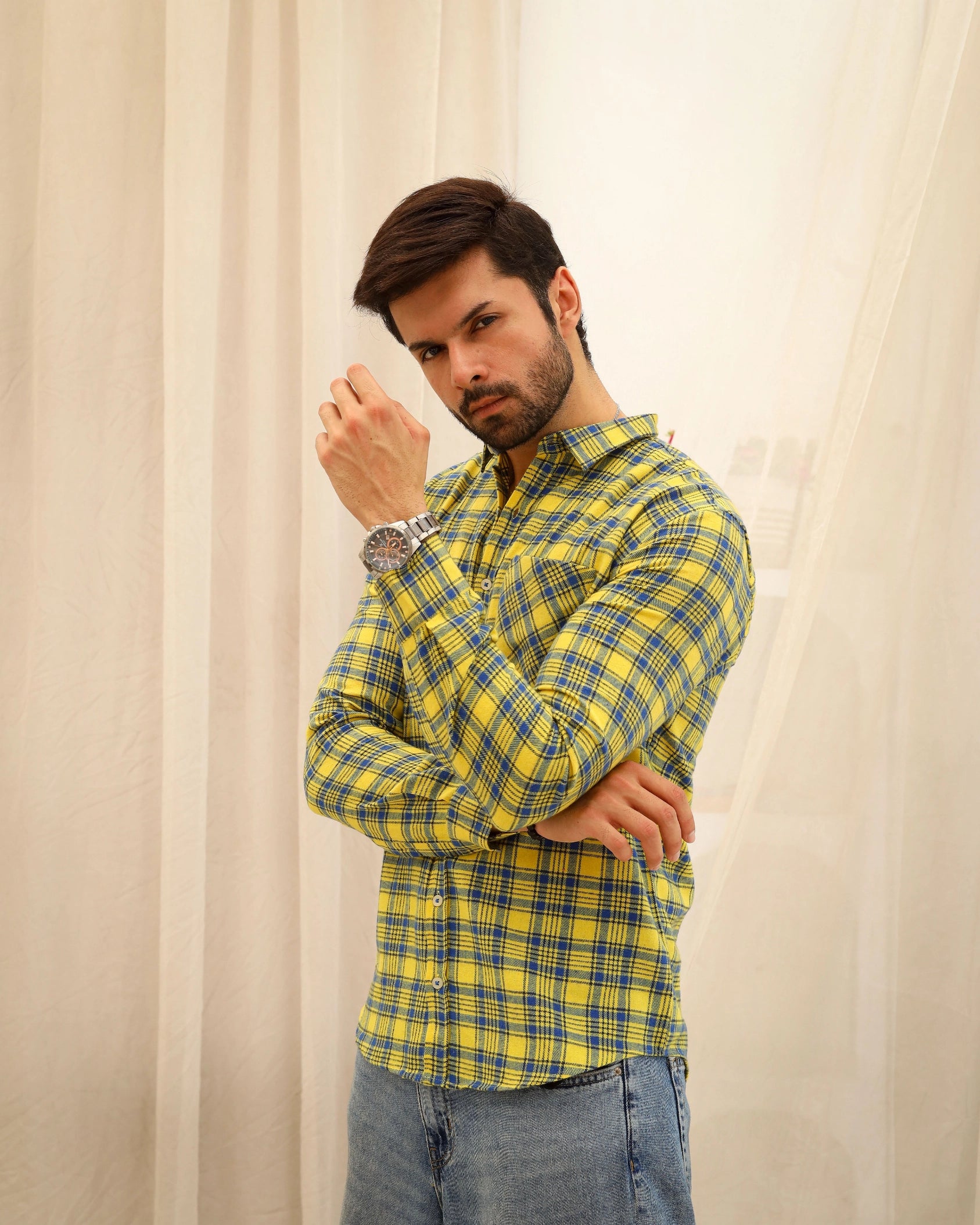Men’s Yellow & Blue Flannel Shirt