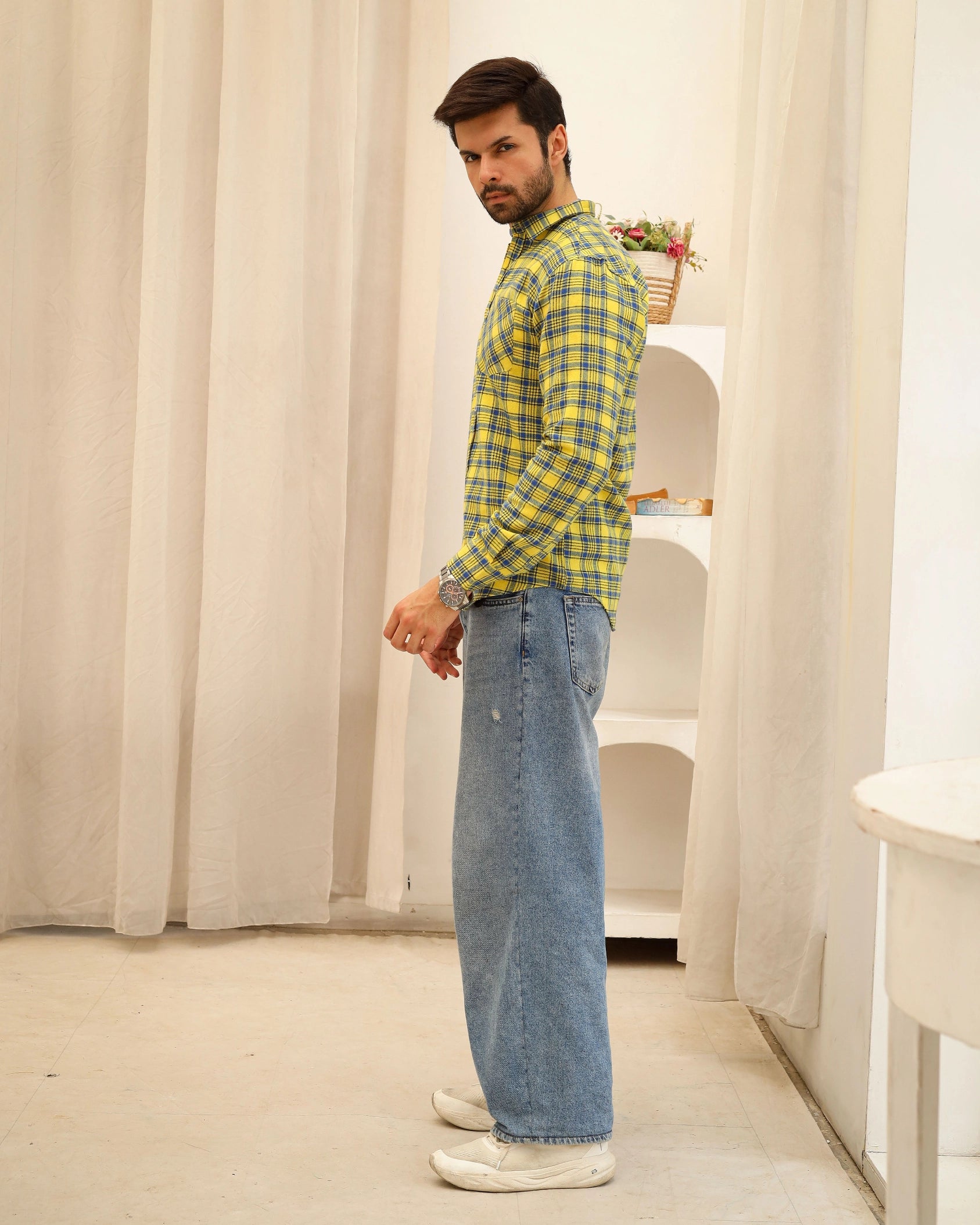 Men’s Yellow & Blue Flannel Shirt