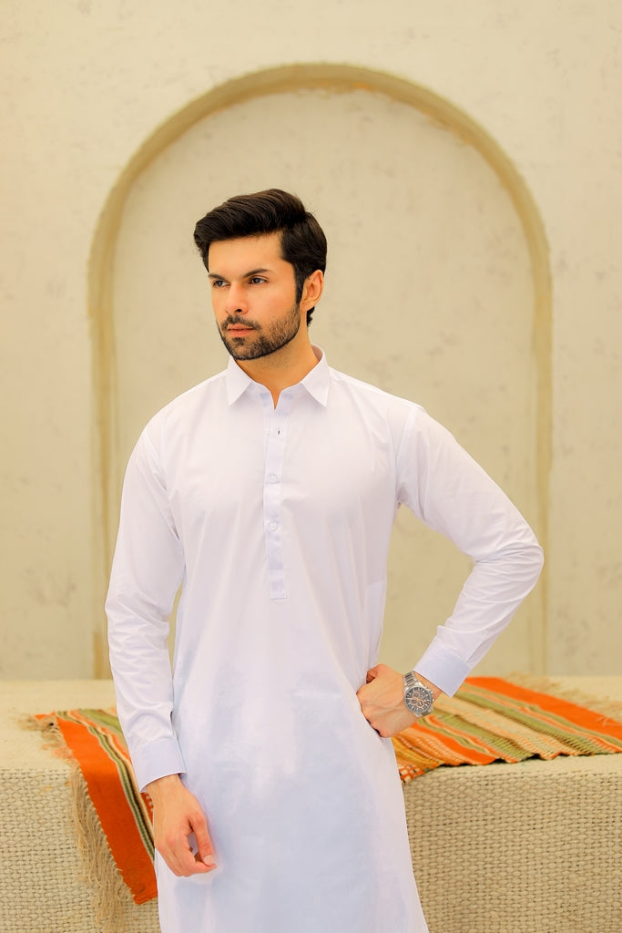 Men’s White Cotton Shalwar Kameez