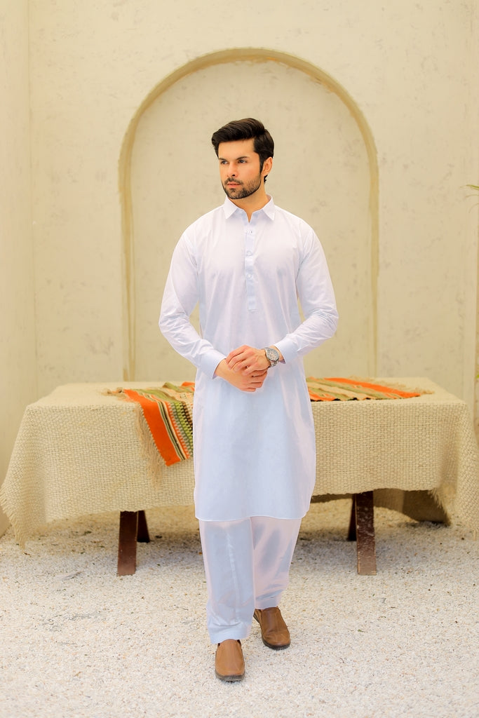 Men’s White Cotton Shalwar Kameez