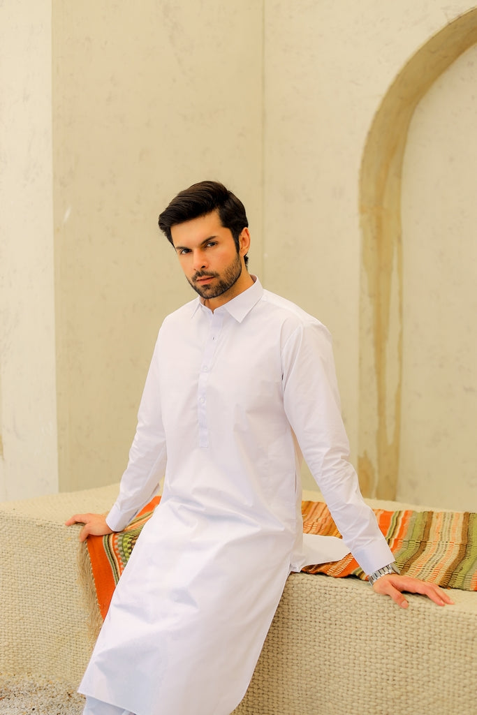 Men’s White Cotton Shalwar Kameez