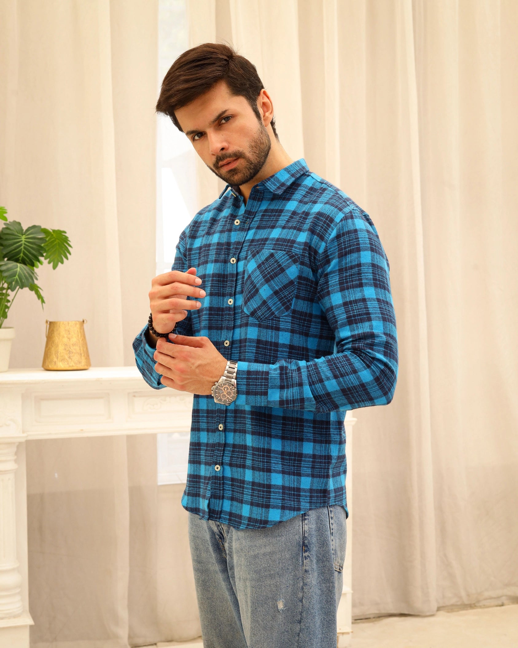 Men’s Blue & Black Flannel Shirt