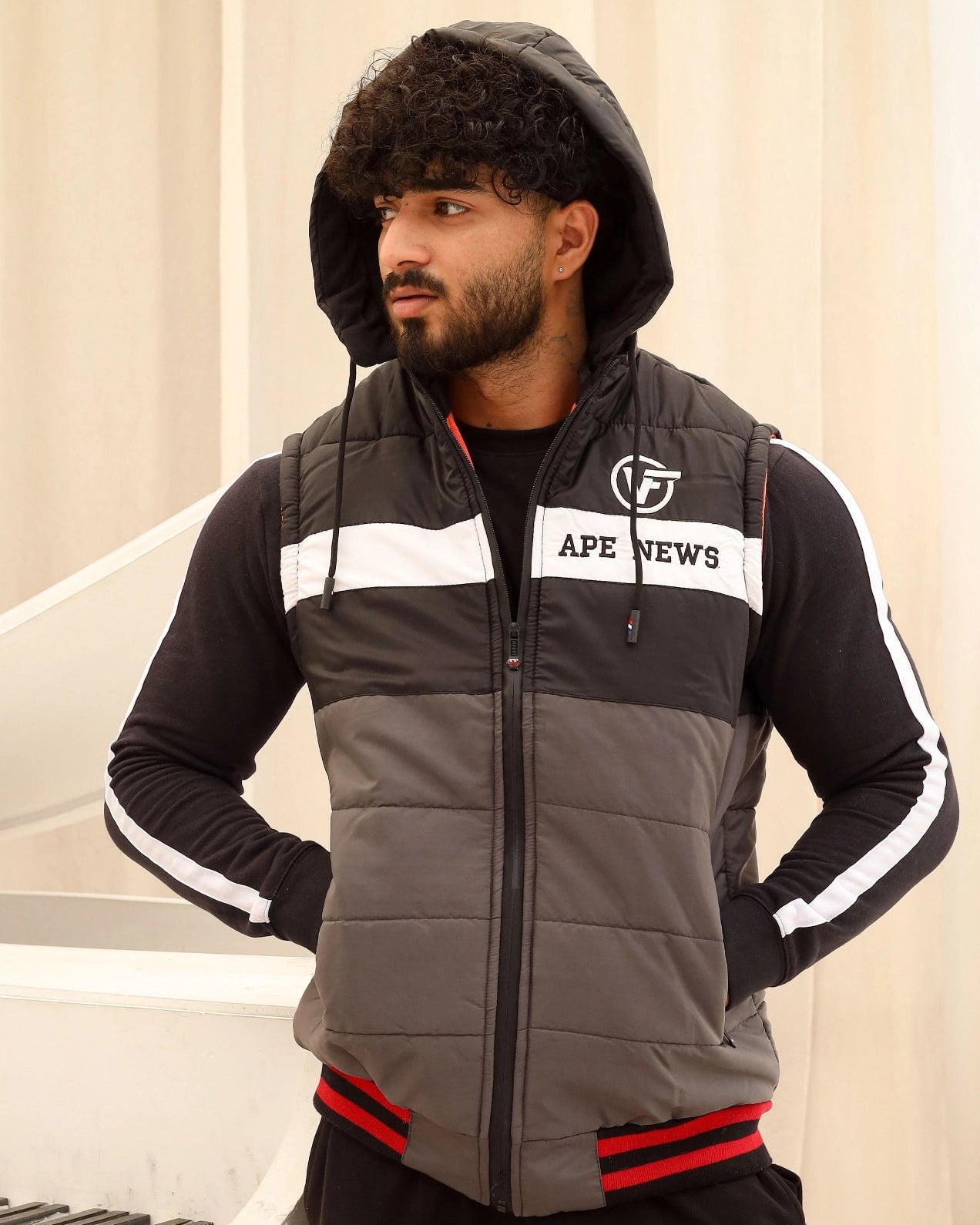 Men’s Black & Grey Hooded Puffer Jacket