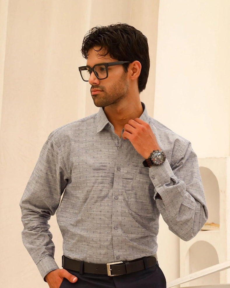 Men’s Light Grey Textured Formal Shirt