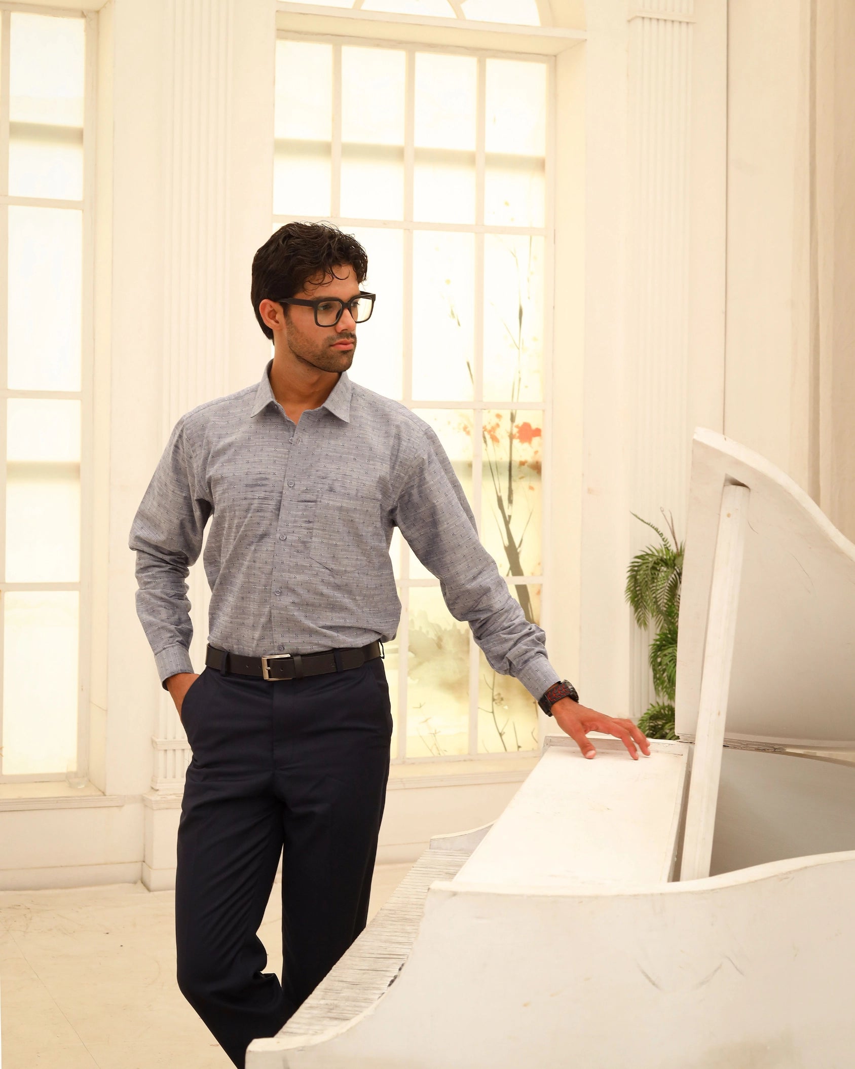 Men’s Light Grey Textured Formal Shirt