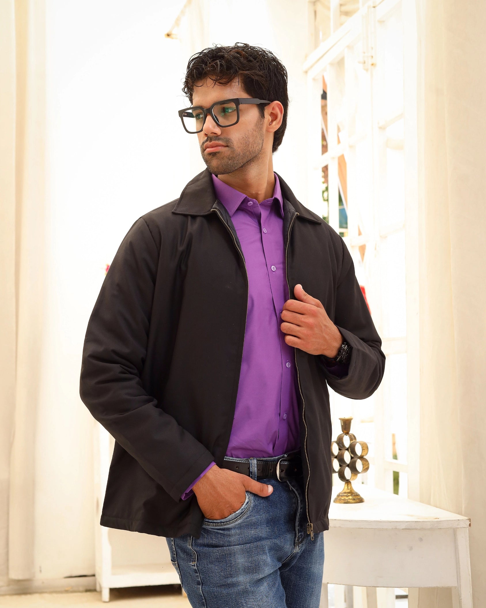 Men’s Black Casual Zip-Up Jacket