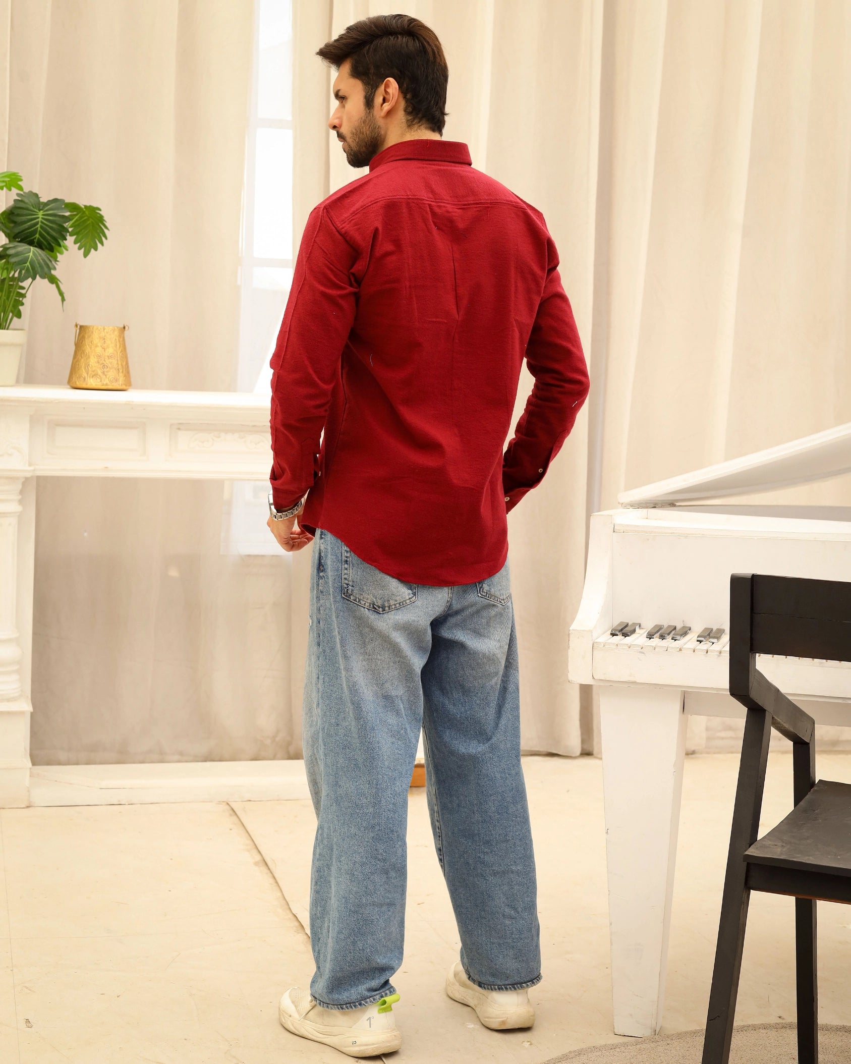 Men’s Red Solid Flannel Shirt