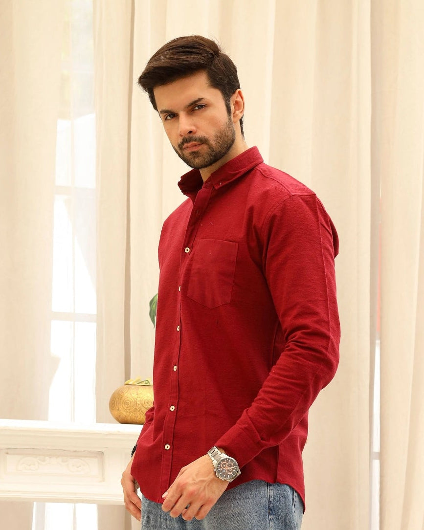 Men’s Red Solid Flannel Shirt