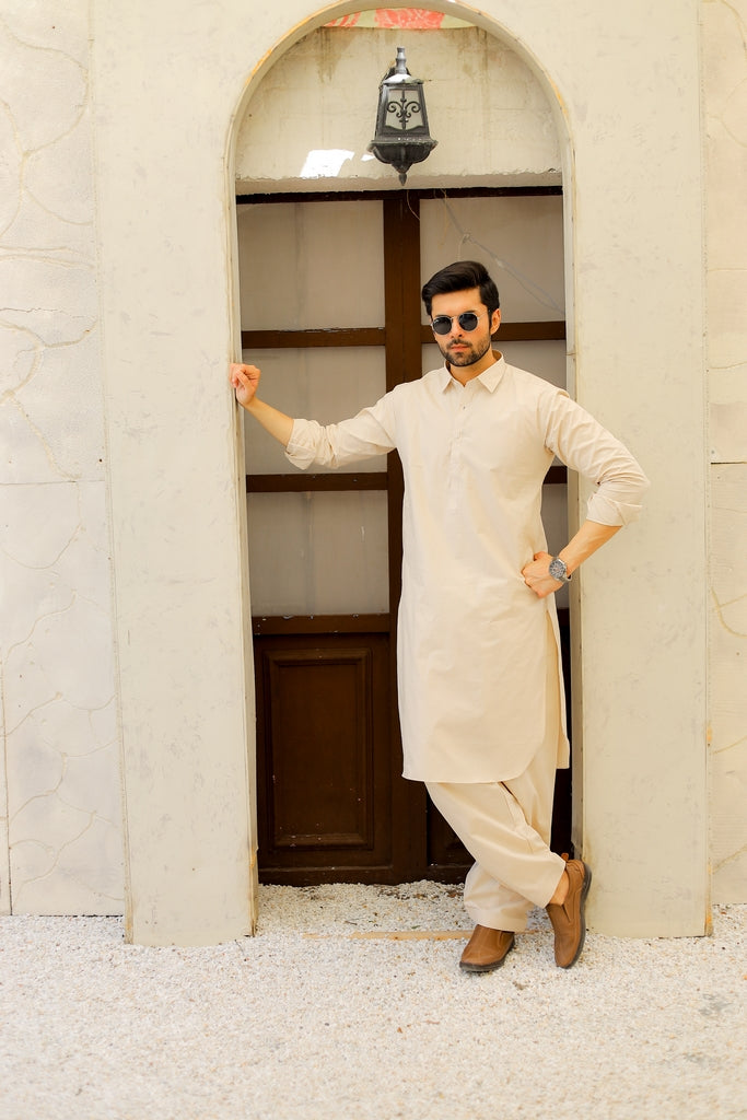 Men’s Beige Cotton Shalwar Kameez