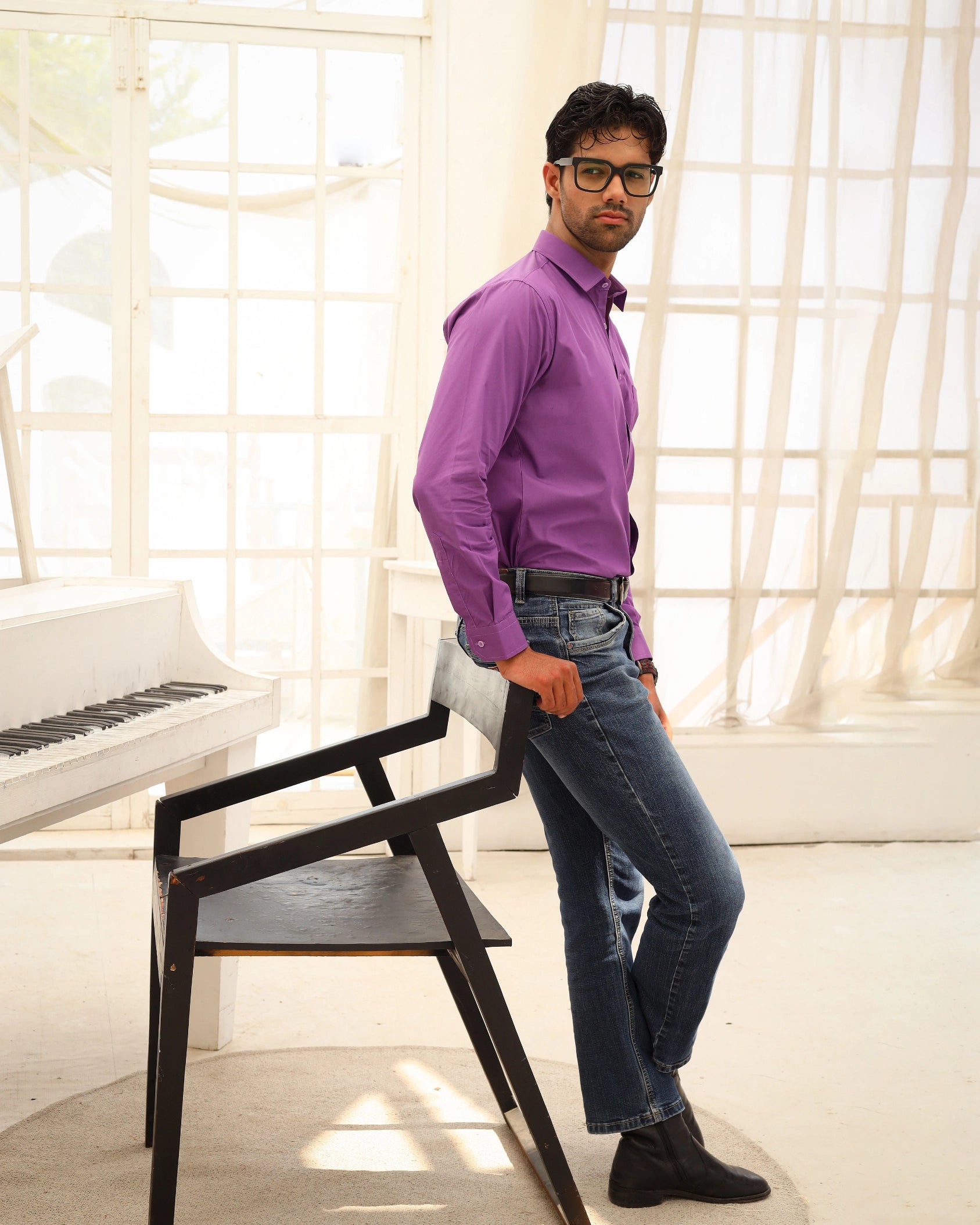 Men’s Purple Solid Formal Shirt