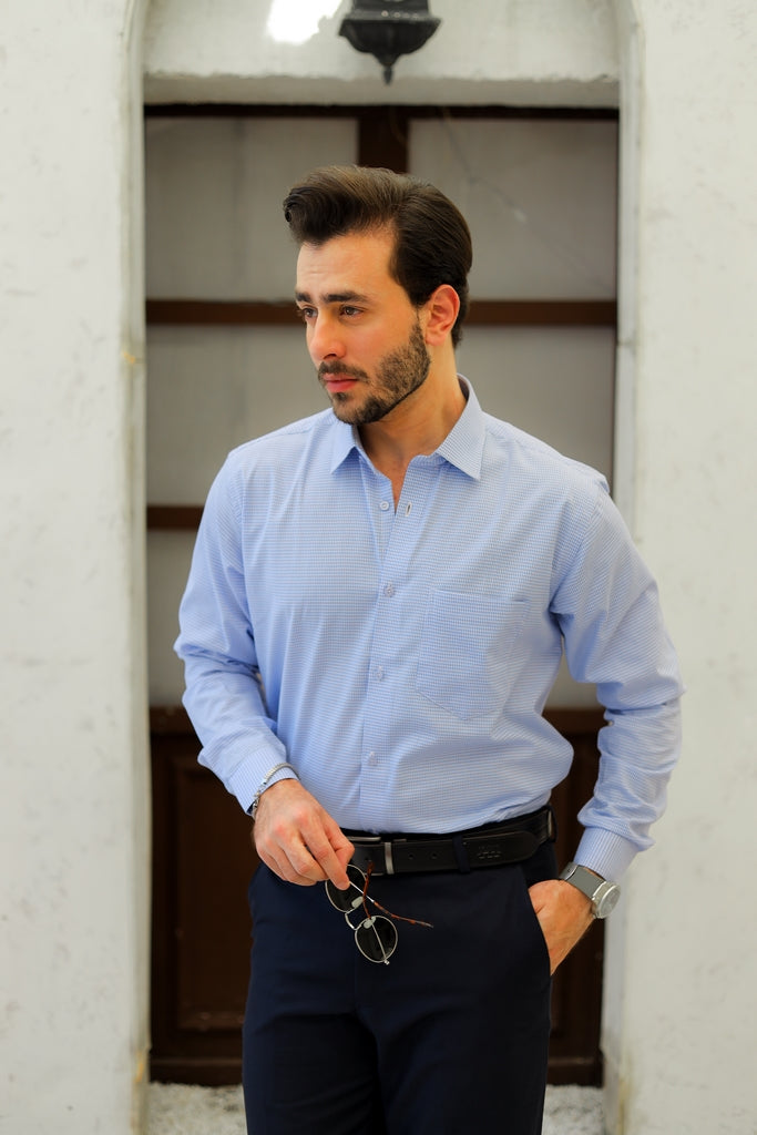 Men’s Light Blue Checkered Formal Shirt