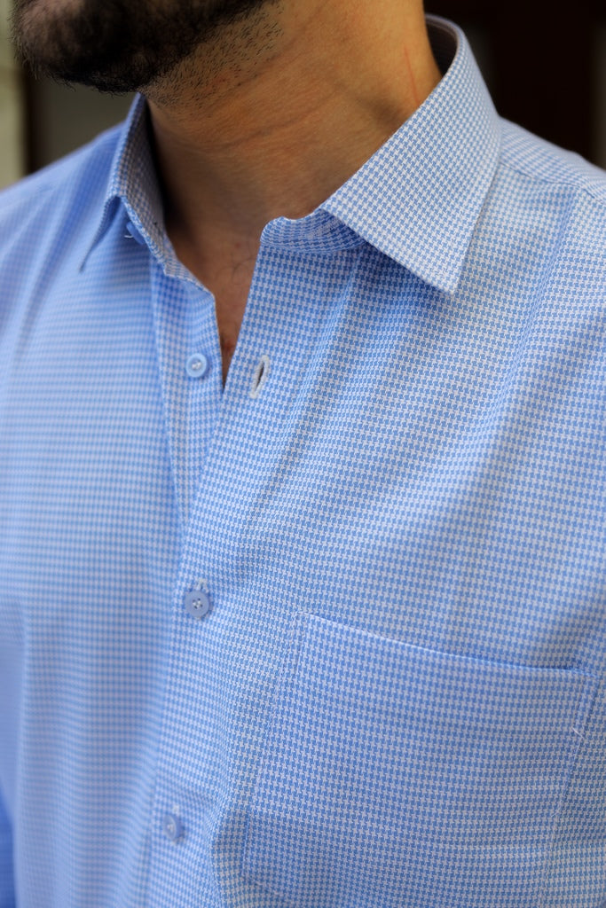 Men’s Light Blue Checkered Formal Shirt