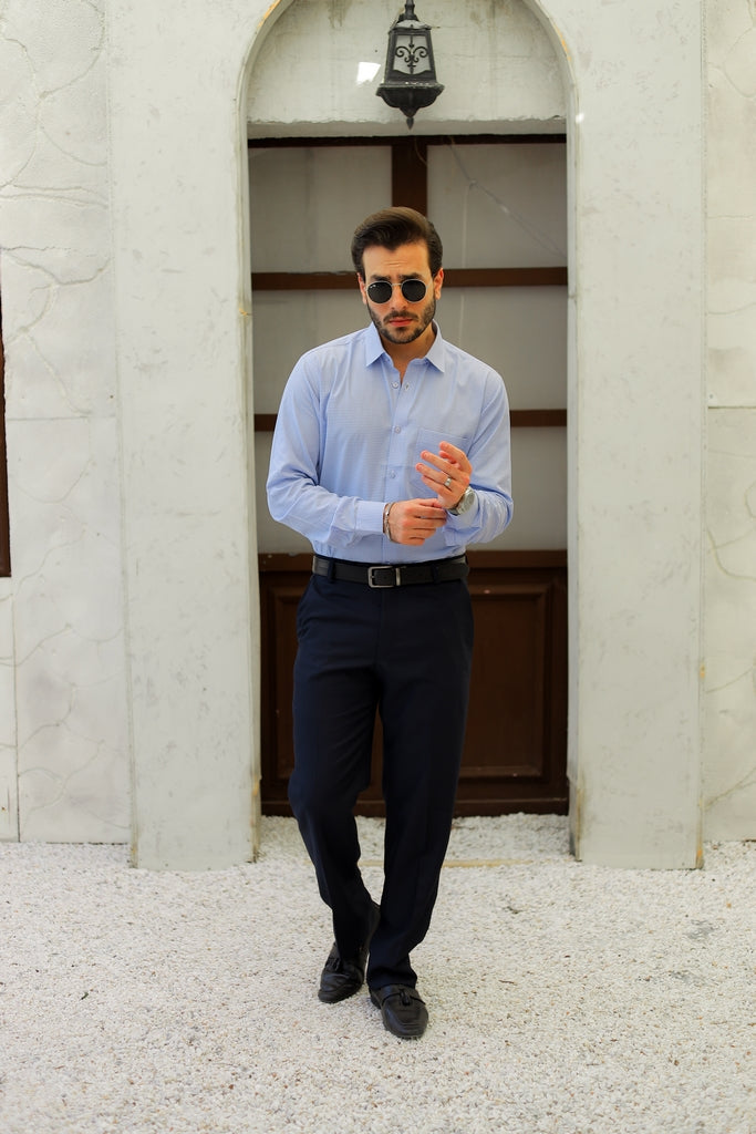 Men’s Light Blue Checkered Formal Shirt