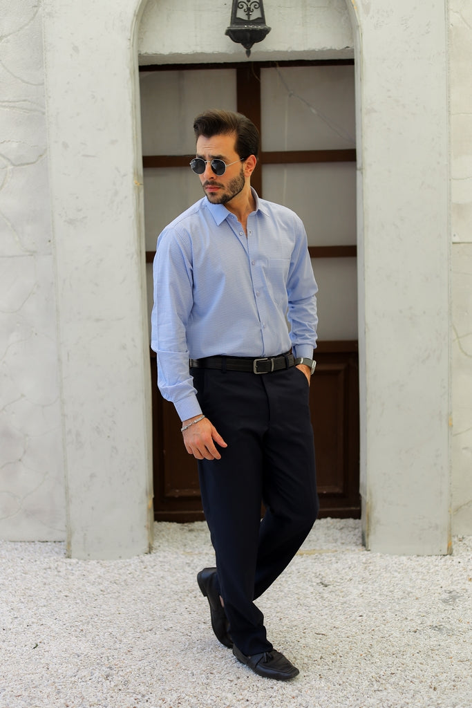 Men’s Light Blue Checkered Formal Shirt