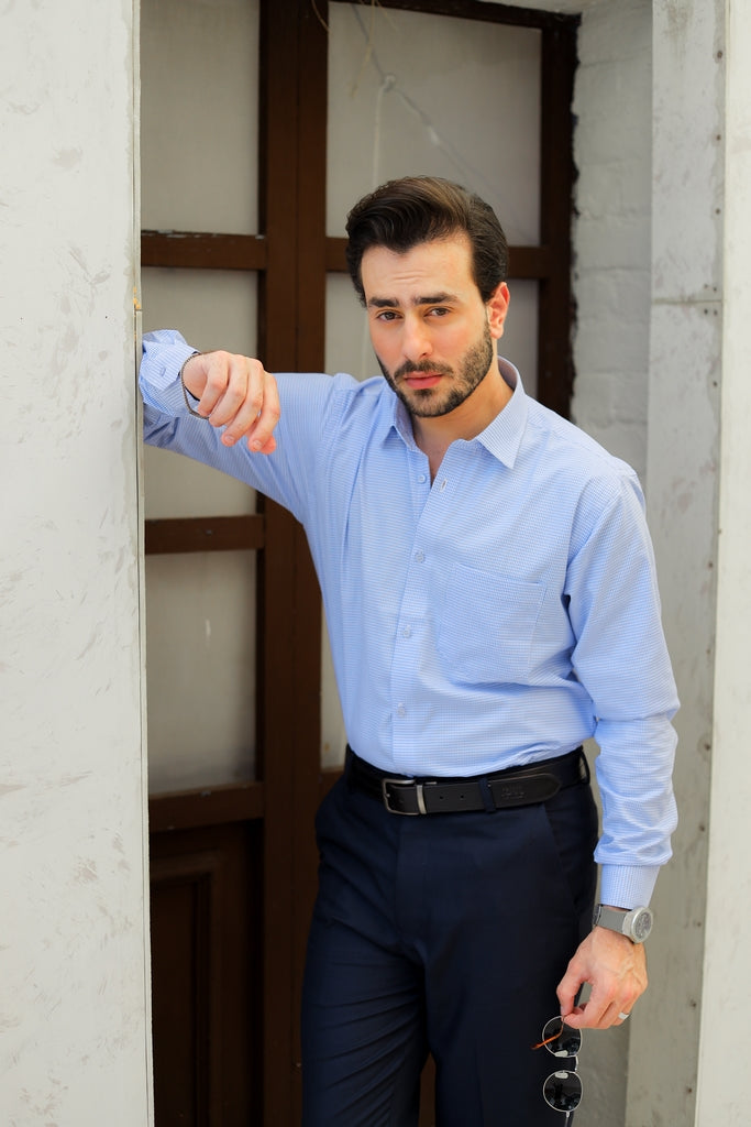 Men’s Light Blue Checkered Formal Shirt