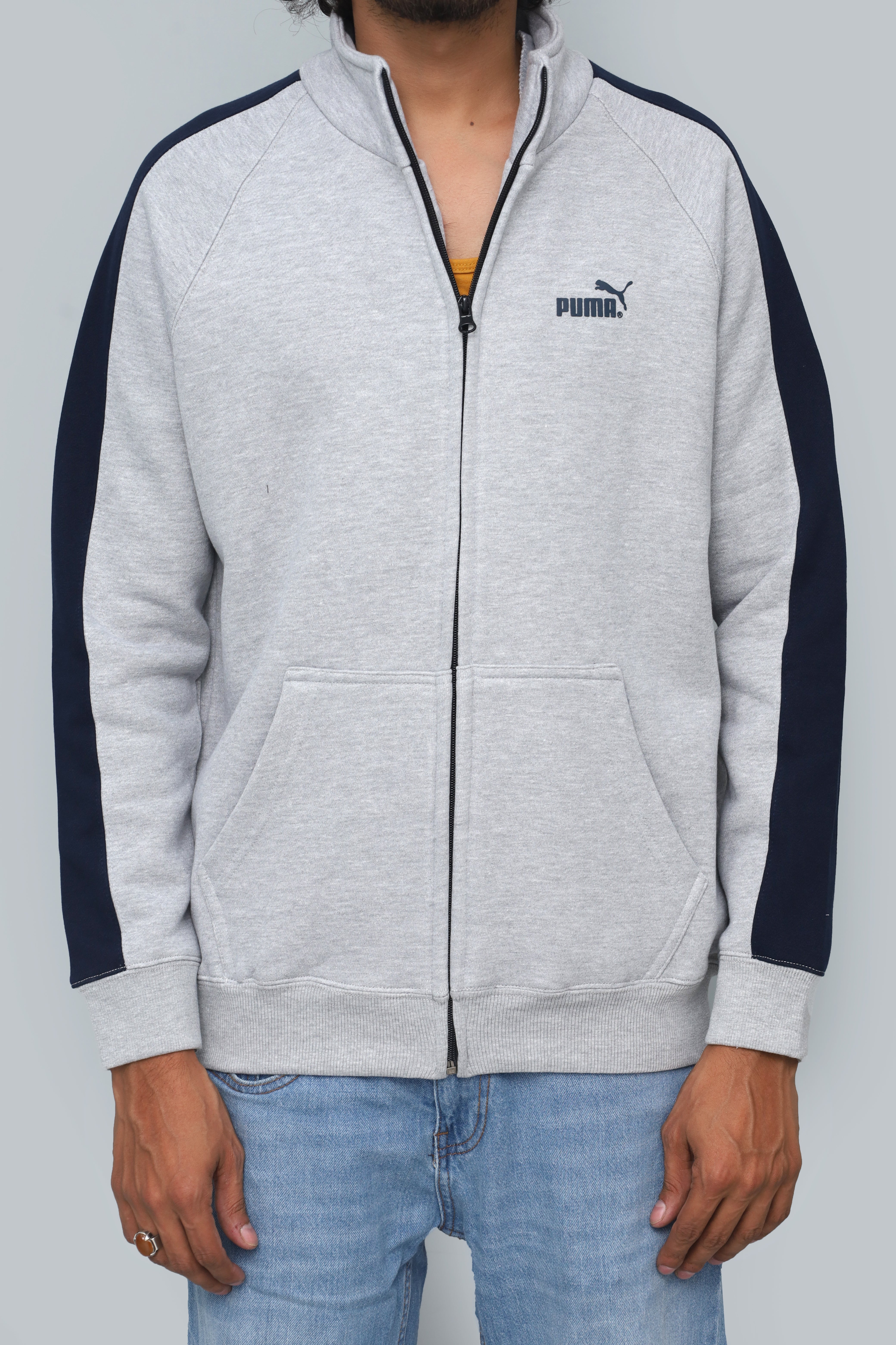 Men's Grey and Navy Puma Full-Zipper