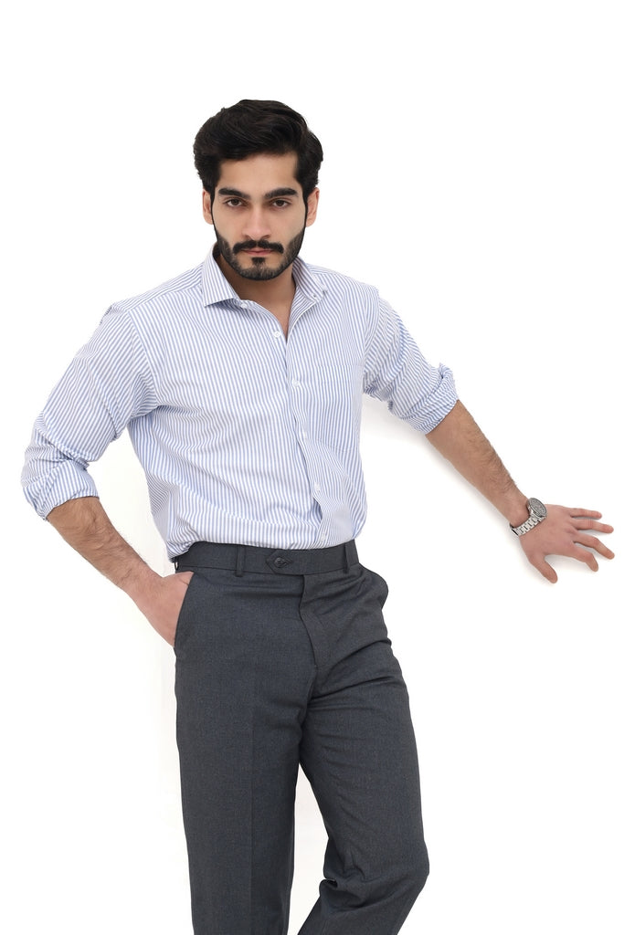 Men's White With Blue Stripes Shirt