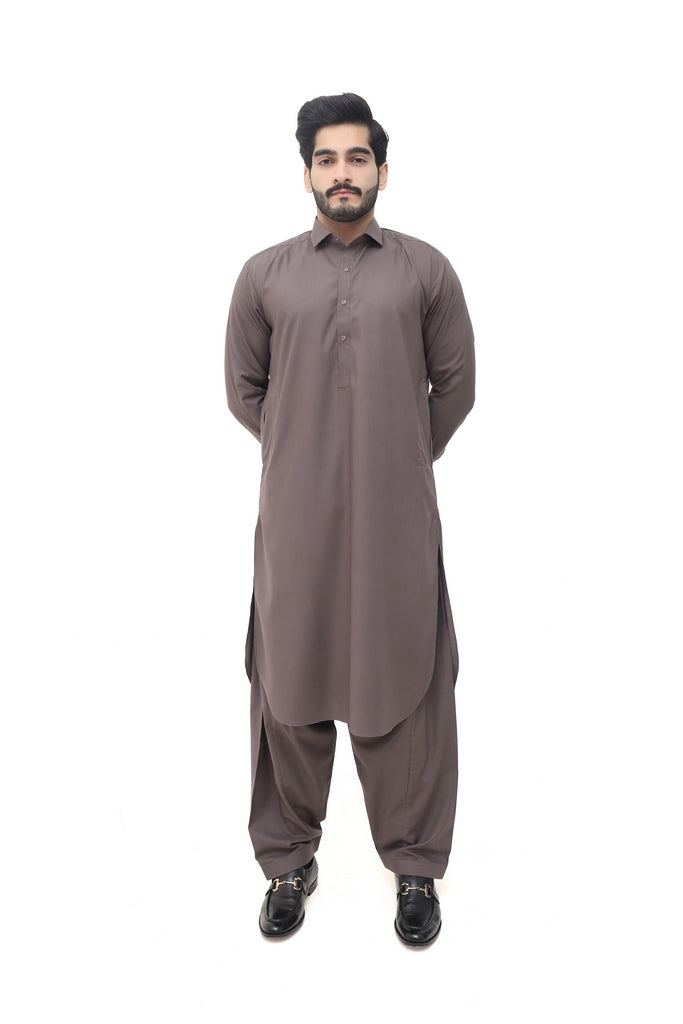 Men's Warm Grey Wash & Wear Shalwar Kameez