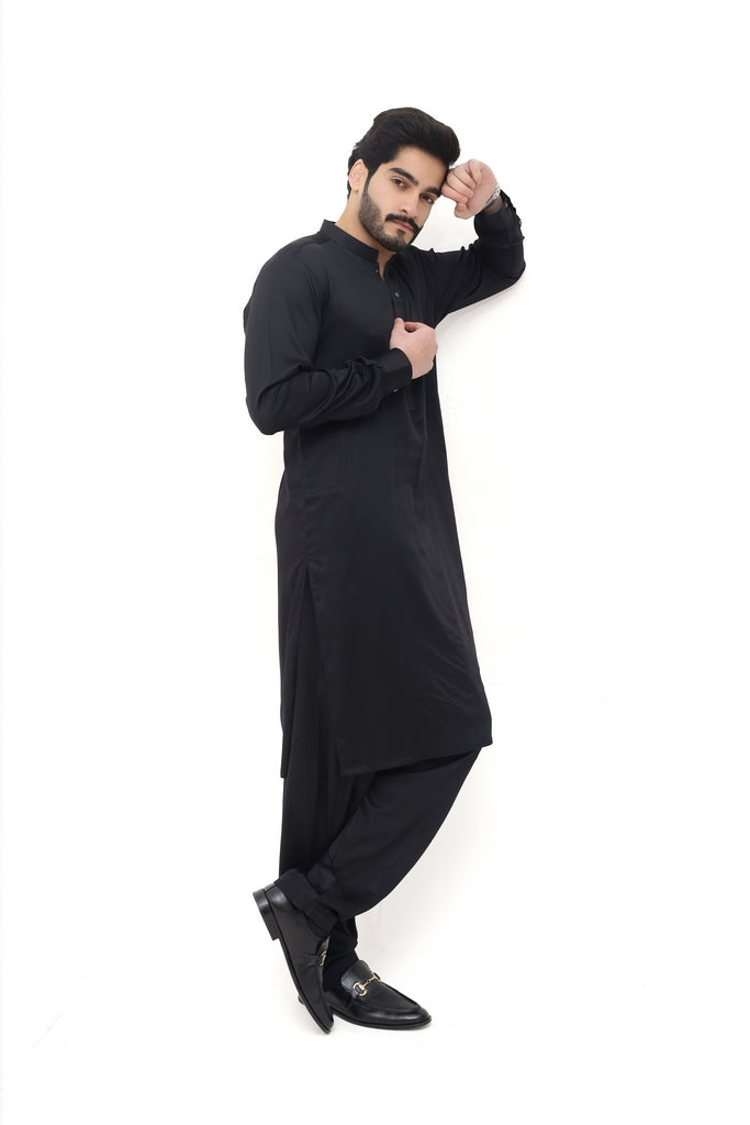 Men's Black Cotton Shalwar Kameez