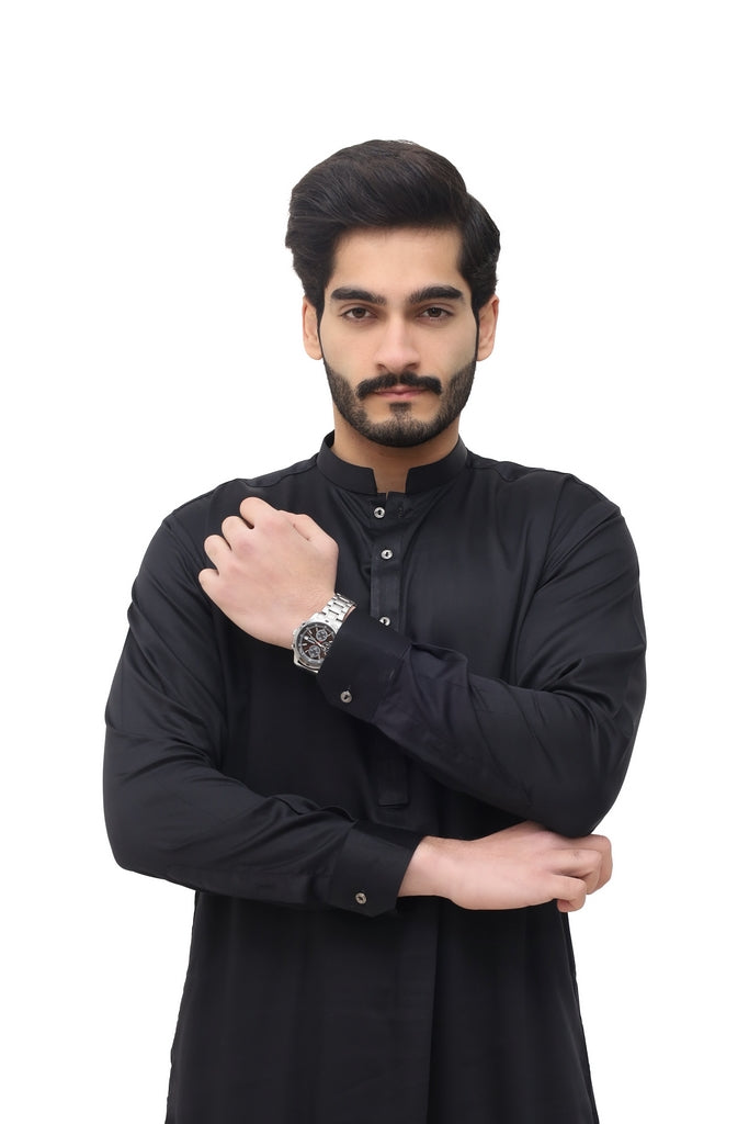 Men's Black Cotton Shalwar Kameez