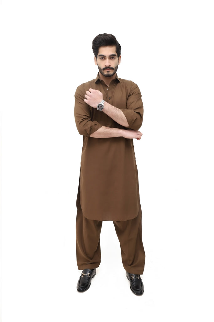 Men's Dark Brown Wash & Wear Shalwar Kameez