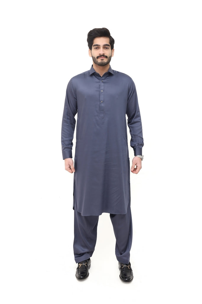 Men's Slate Blue Wash Wear & Cotton Shalwar Kameez