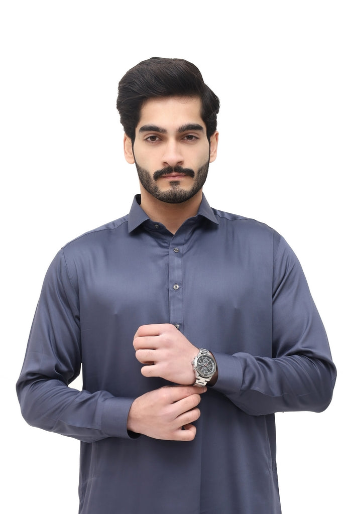 Men's Slate Blue Wash Wear & Cotton Shalwar Kameez