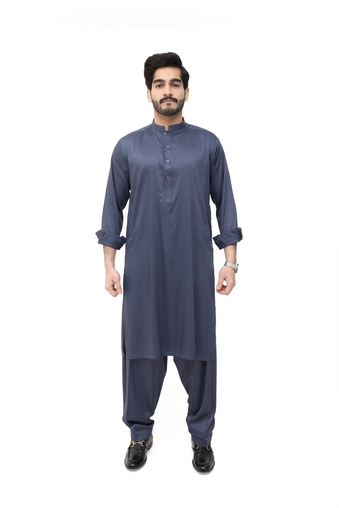 Men's Slate Blue Wash Wear & Cotton Shalwar Kameez