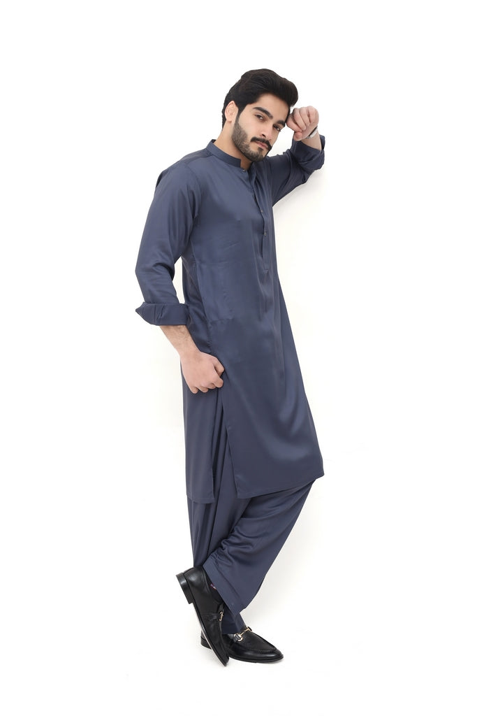 Men's Slate Blue Wash Wear & Cotton Shalwar Kameez
