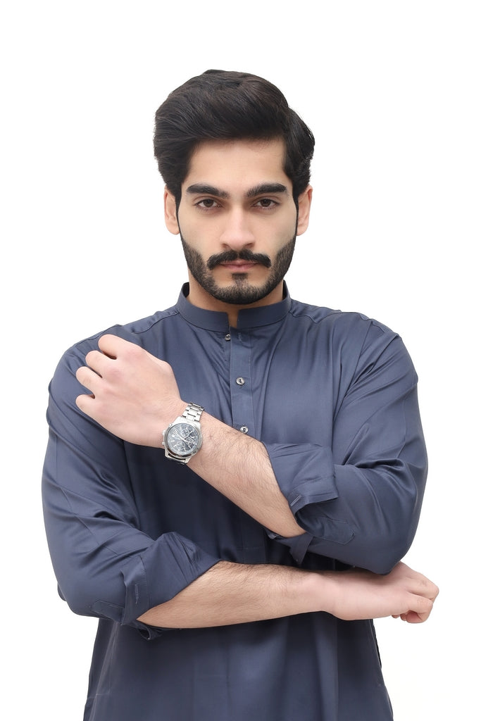 Men's Slate Blue Wash Wear & Cotton Shalwar Kameez