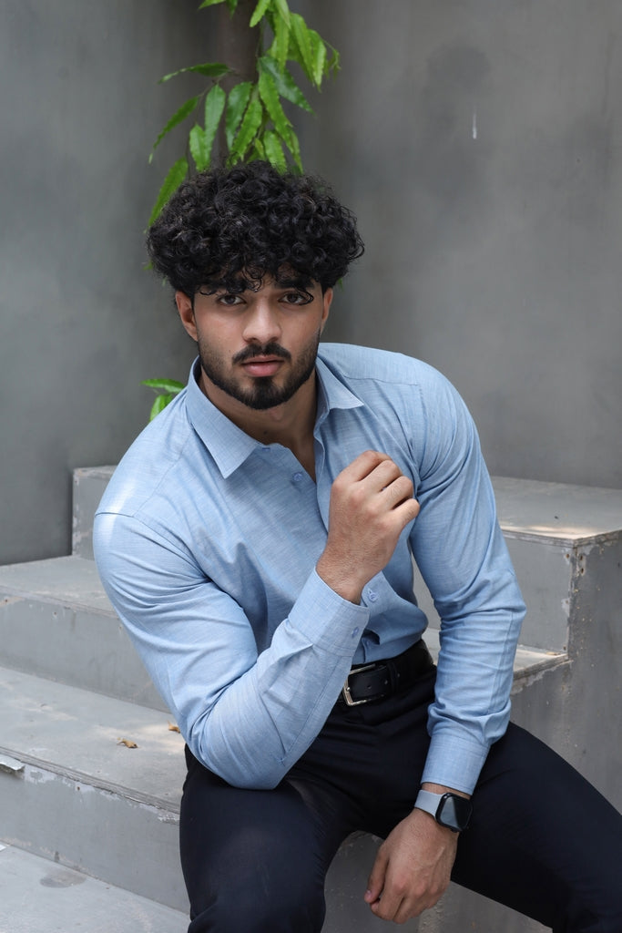 Men’s Light Blue Textured Cotton Formal Shirt