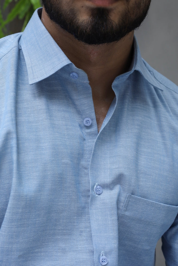 Men’s Light Blue Textured Cotton Formal Shirt