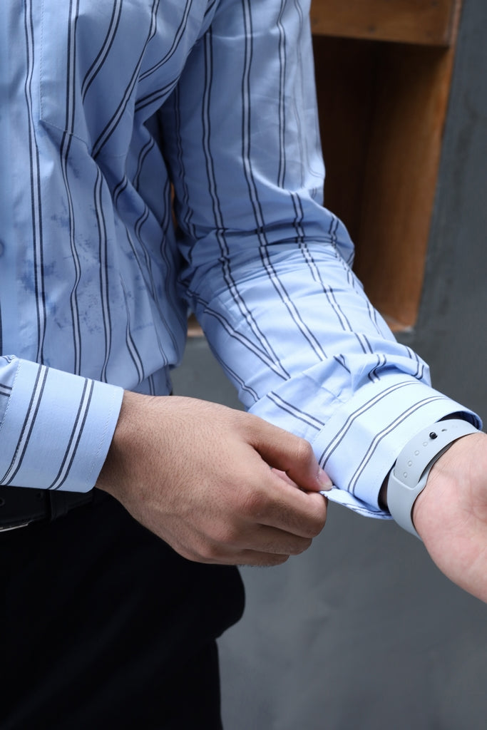 Men’s Light Blue Vertical Striped Formal Shirt