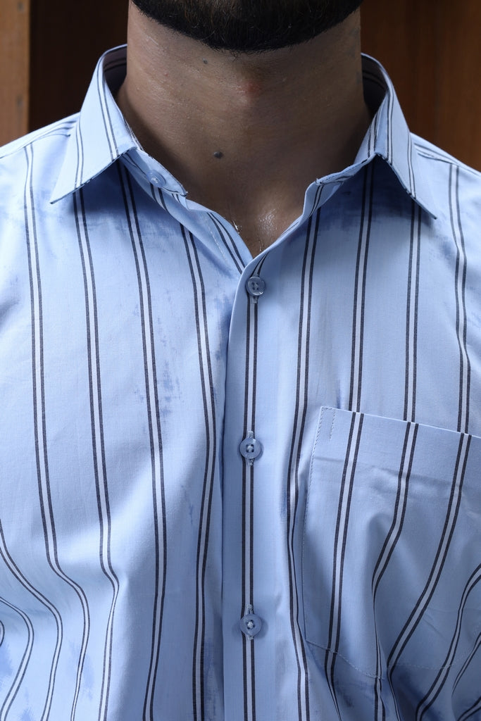 Men’s Light Blue Vertical Striped Formal Shirt