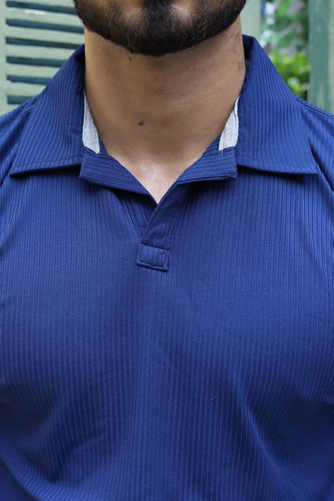 Men’s Royal Blue Textured Ribbed Polo Shirt