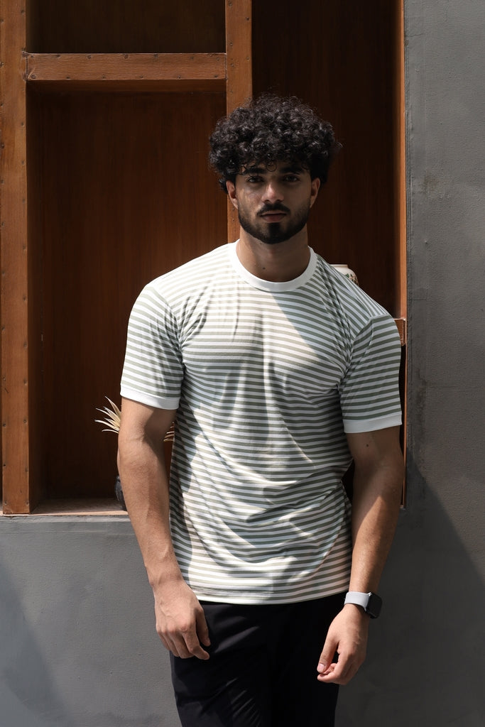 Men’s Sage Green & White Striped T-Shirt