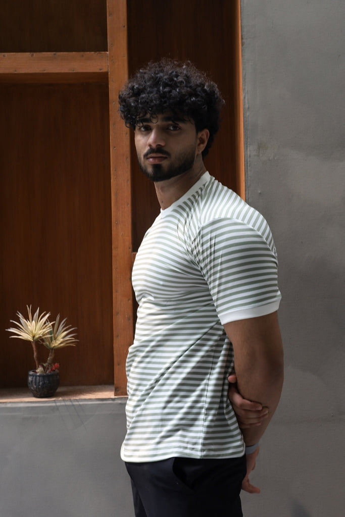Men’s Sage Green & White Striped T-Shirt