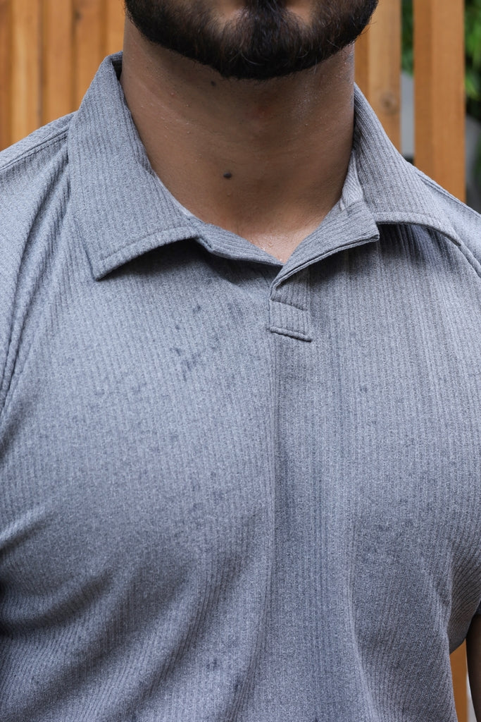 Men’s Grey Textured Ribbed Polo Shirt
