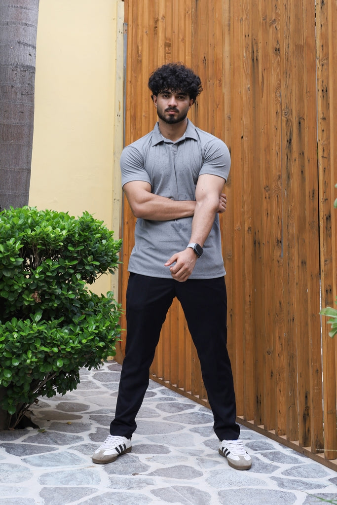 Men’s Grey Textured Ribbed Polo Shirt