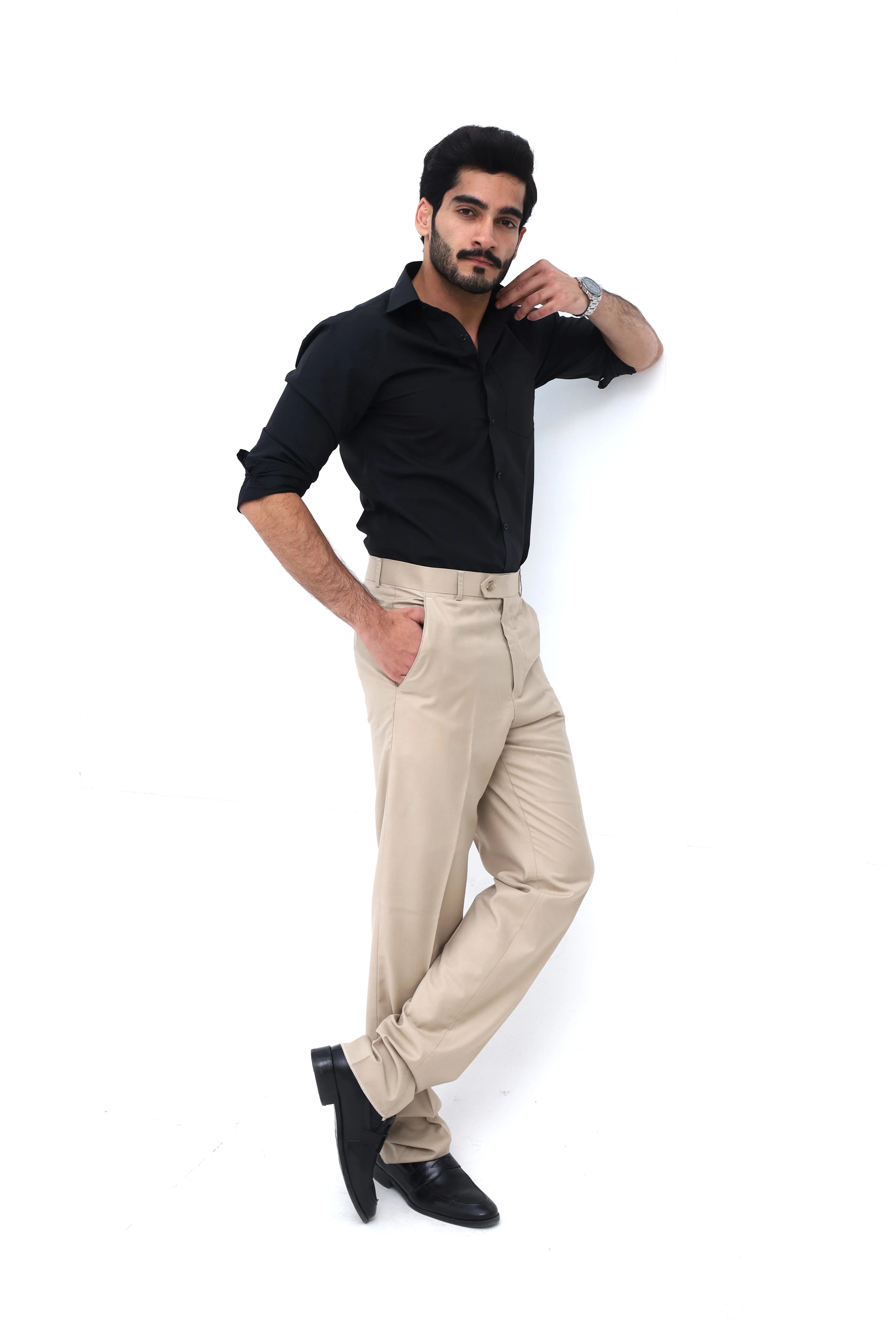 Tailored Beige Brown  Formal Trousers