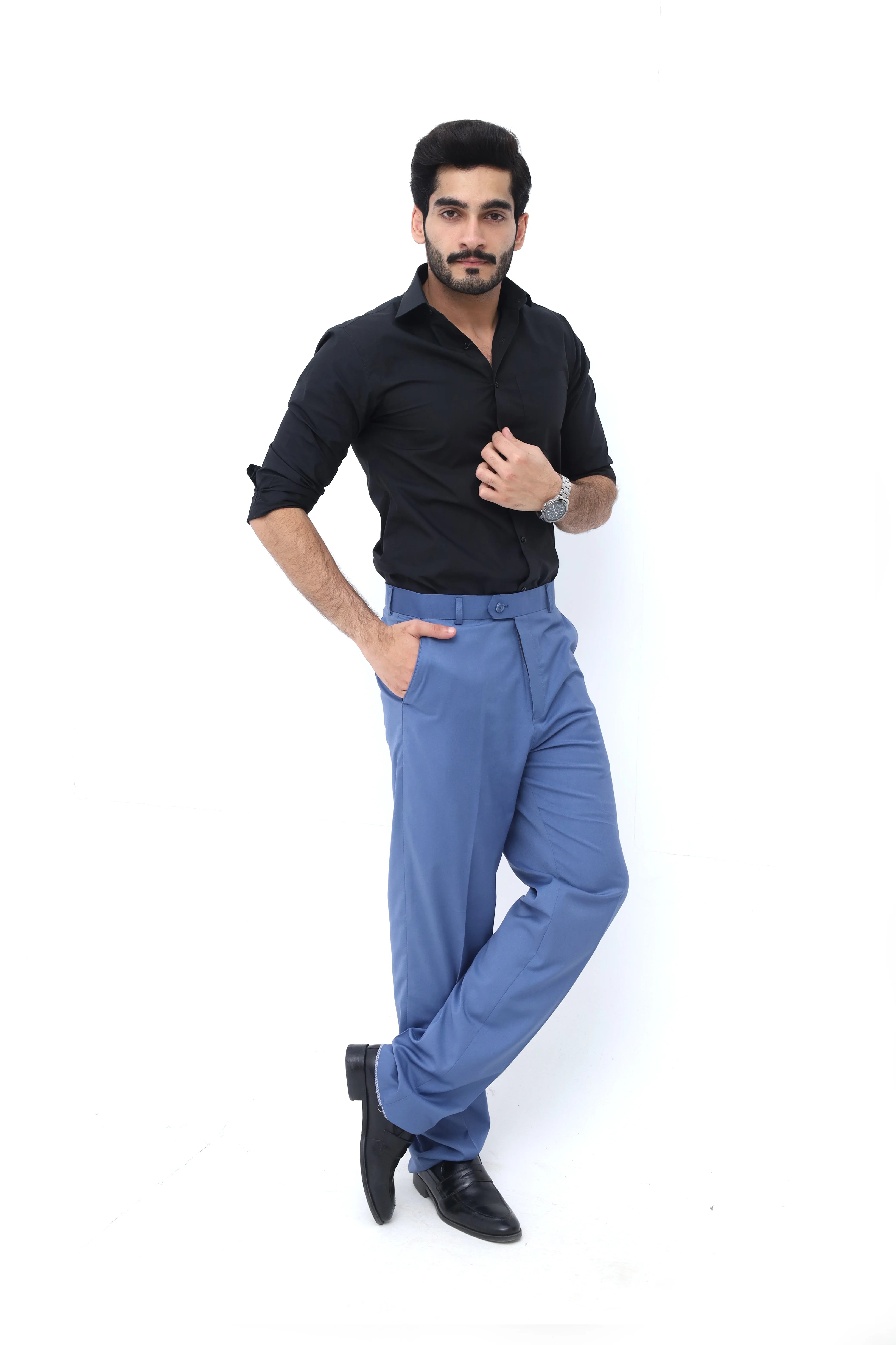Sky Blue Classic Fit Formal Trousers
