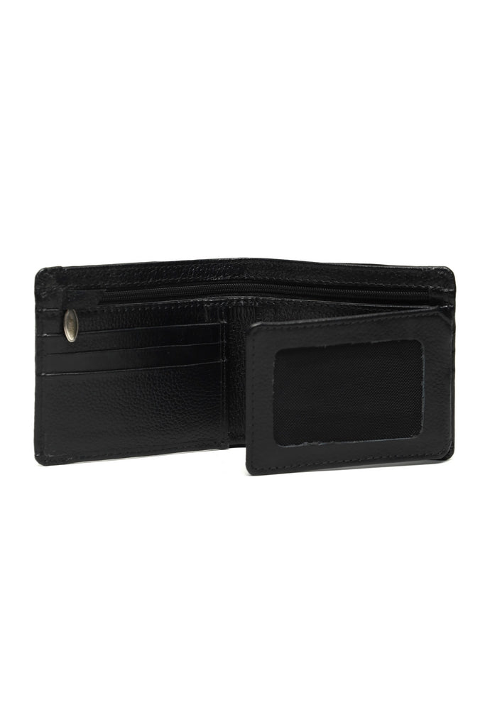 Textured Horizontal Bi-Fold Wallet with Contrast Stitching