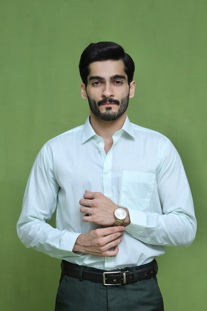 Men's Mint Sage Micro-Check Formal Shirt