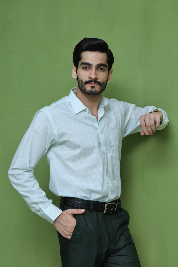 Men's Mint Sage Micro-Check Formal Shirt