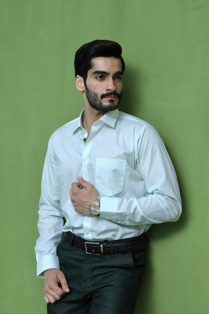 Men's Mint Sage Micro-Check Formal Shirt