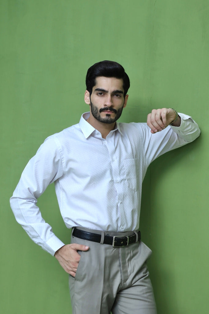 Men's Light Grey Textured  Formal Shirt